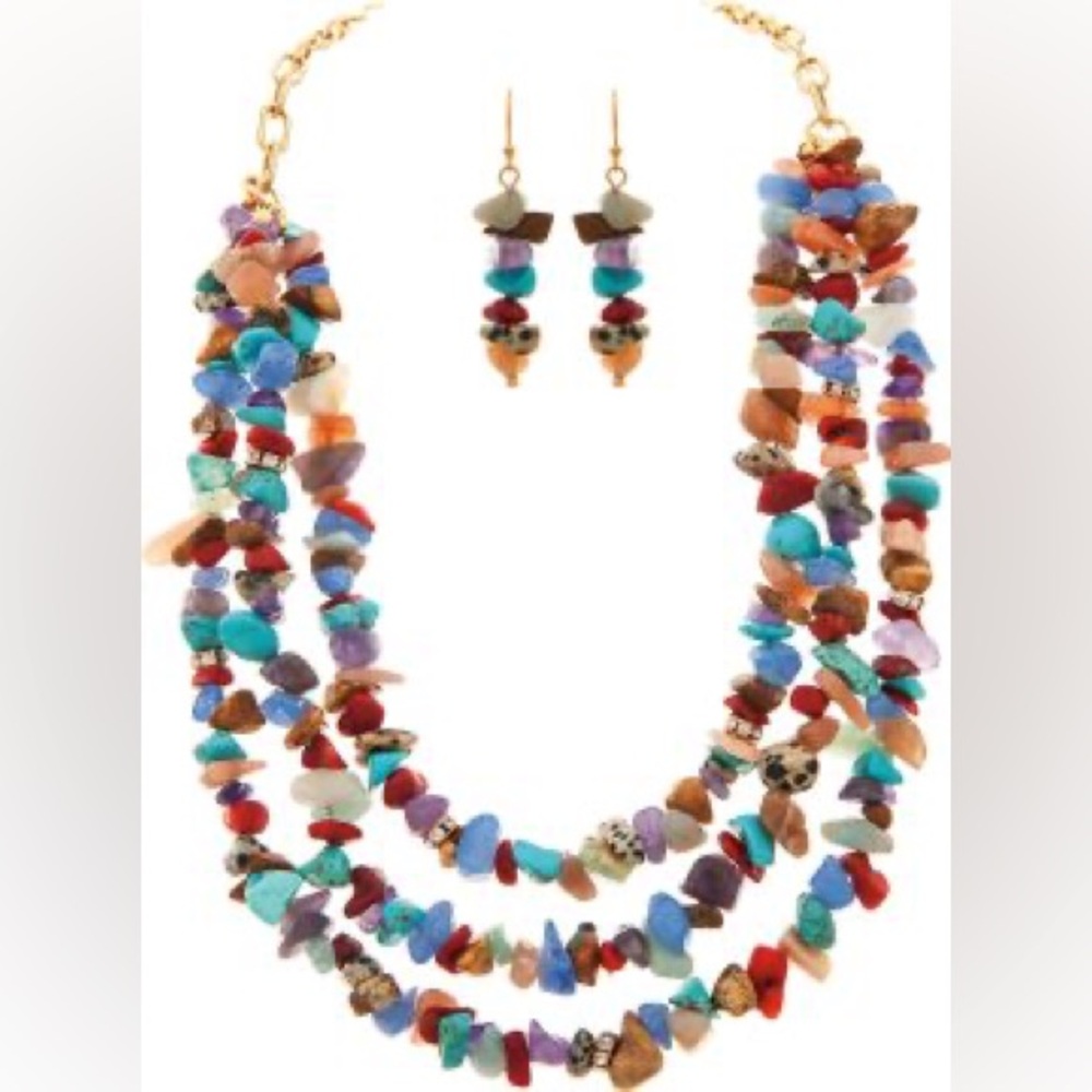 Multicolor Gemstone Necklace and Earring Set